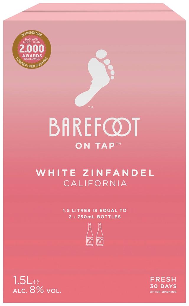 Barefoot White Zinfandel rosee viini 8 til- % 1,5 l bib