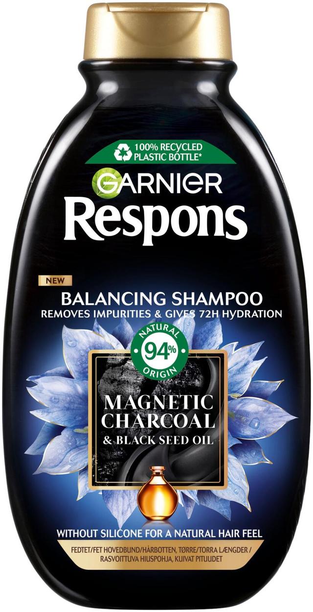 Garnier Respons Magnetic Charcoal shampoo rasvaiselle tyvelle ja kuiville pituuksille 250 ml
