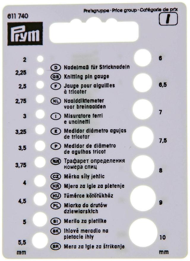 Prym puikkomittari neulepuikoille