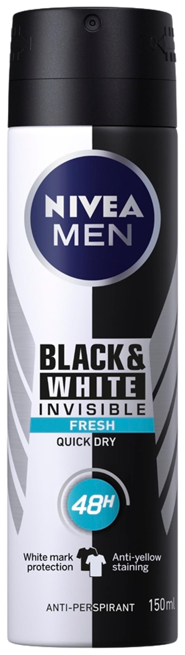 NIVEA MEN 150ml Black & White Invisible Fresh Deo Spray -antiperspirantti