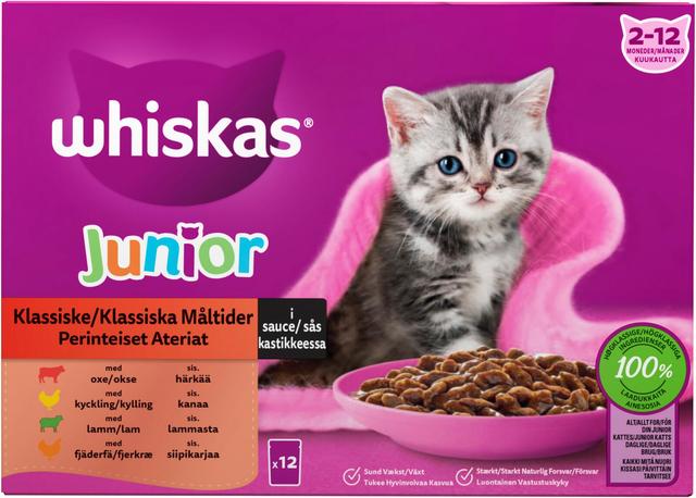 Whiskas Junior Perinteiset Ateriat kastikkeessa (12 x 85 g)