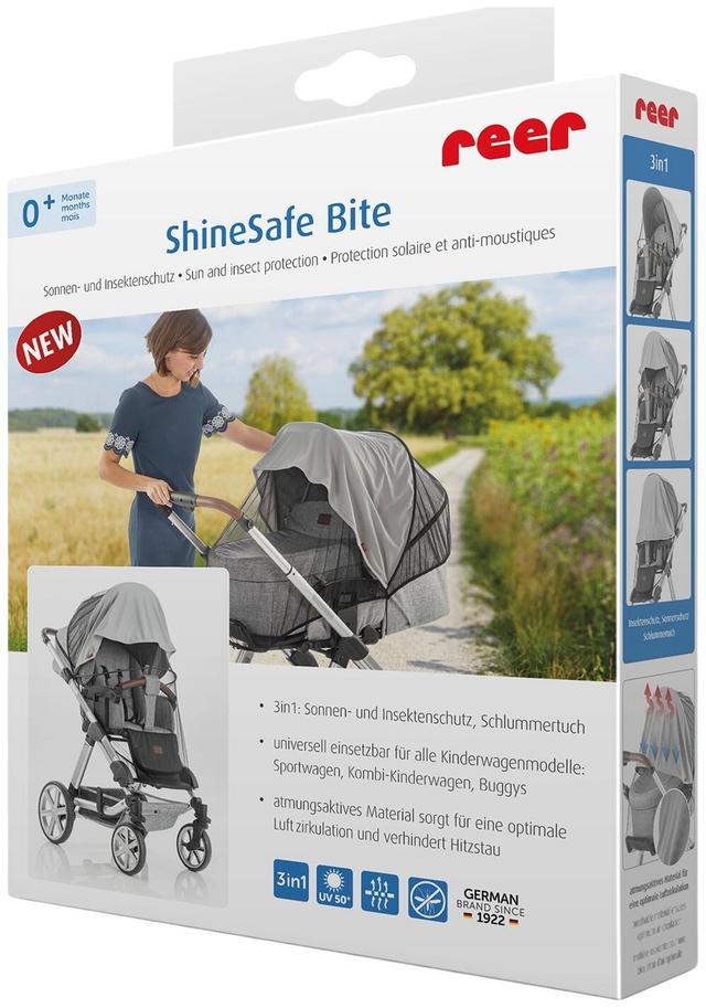 Reer ShineSafe Bite aurinko- ja hyönteissuoja lastenvaunuille harmaa