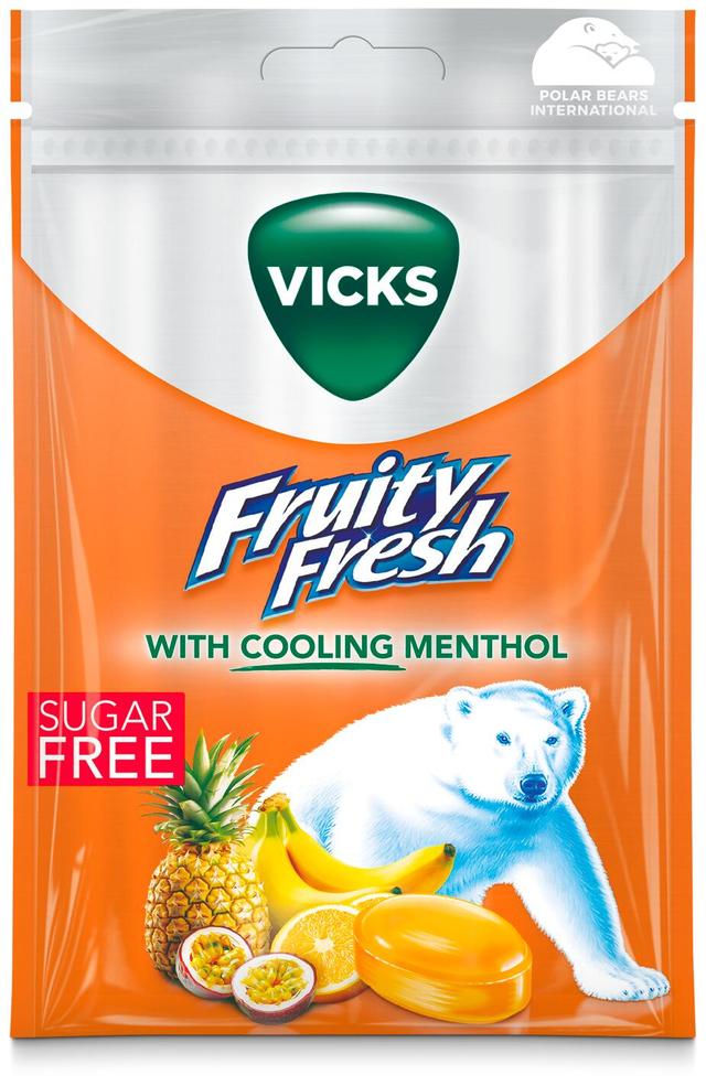 Vicks Fruity fresh sokeriton kurkkupastilli 72g