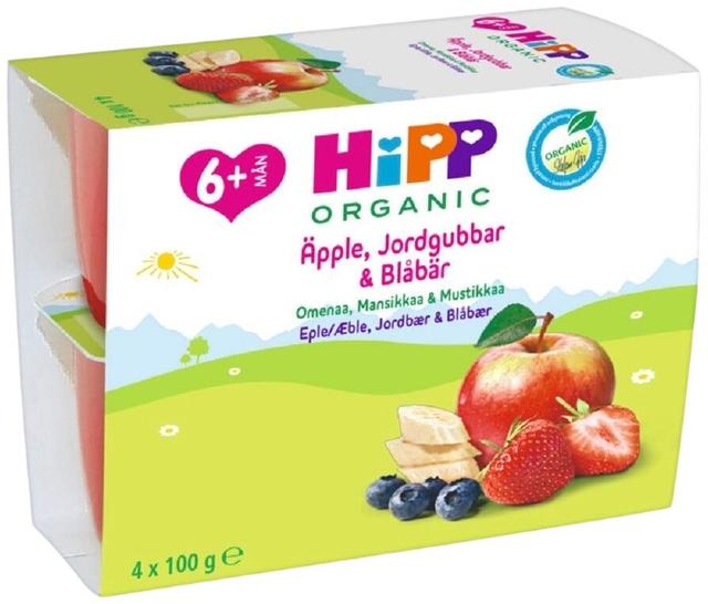 HiPP 400g Luomu Fruit Break Omenaa, Mansikkaa ja Mustikkaa 4x100g 6kk