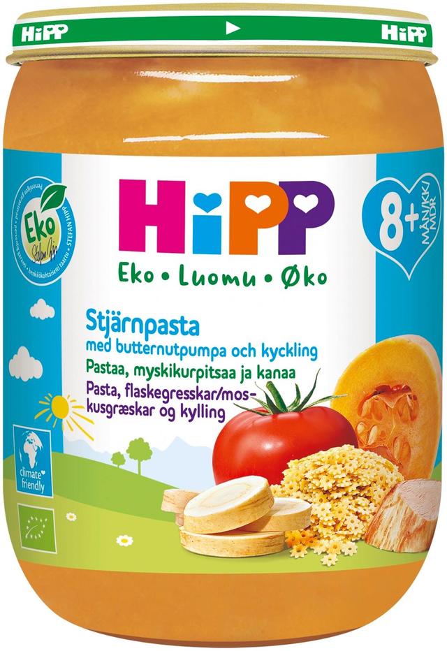 Hipp 190g Luomu Pastaa, Myskikurpitsaa & Kanaa 8 kk