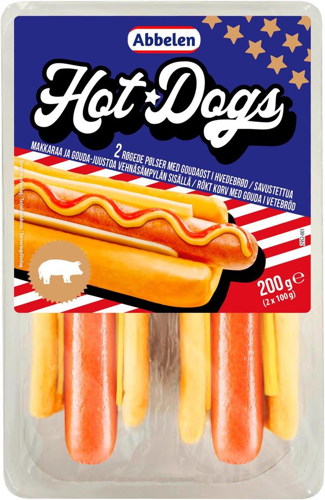 Abbelen hot dog goudajuustolla vehnäsämpylän sisällä 2 x 100 g