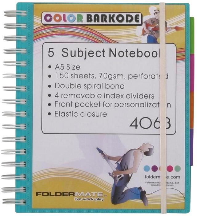 Foldermate Color Barkode kierremuistikirja viivallinen A5 värilajitelma