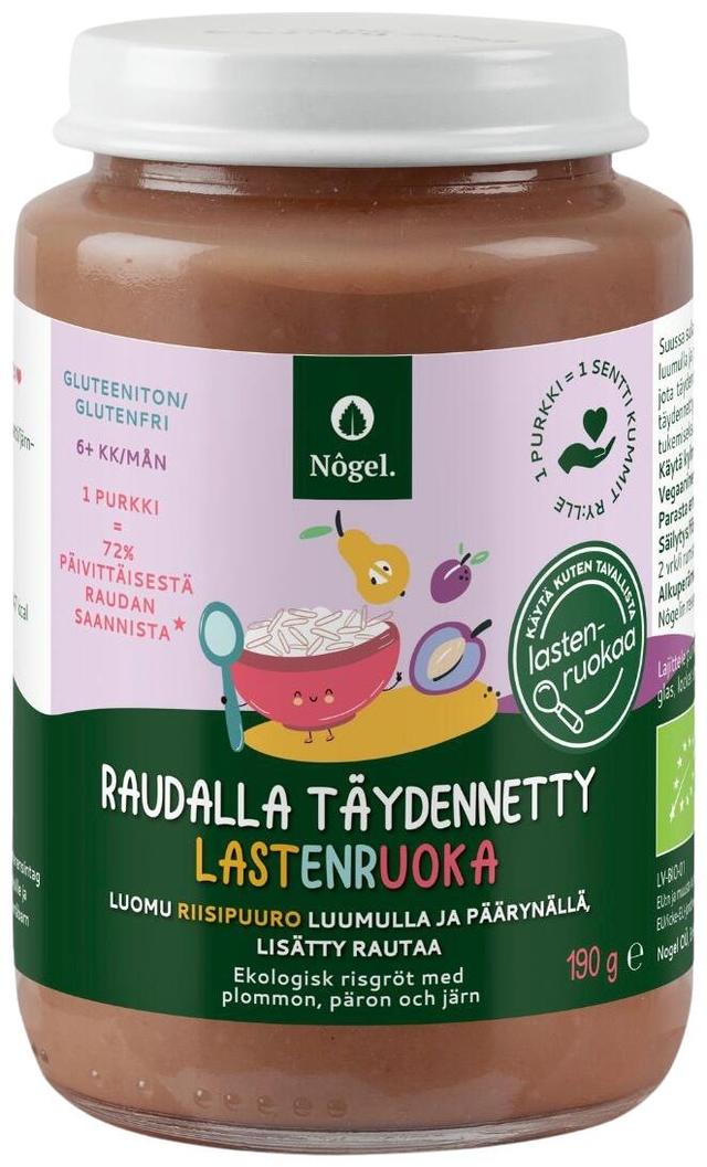 Rautainen riisipuuro luumulla ja päärynällä, 190 g, raudalla täydennetty