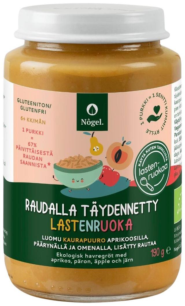 Rautainen kaurapuuro aprikoosilla, päärynällä ja omenalla, 190 g, raudalla täydennetty