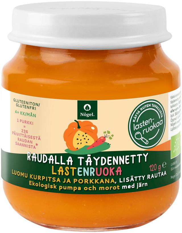 Luomu kurpitsa & porkkana, lisätty rautaa, 120 g