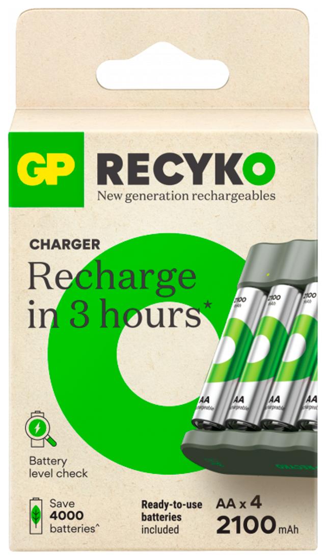 GP Recyko standard akkulaturi usb sis. 4kpl AA 2100mah nimh akkua