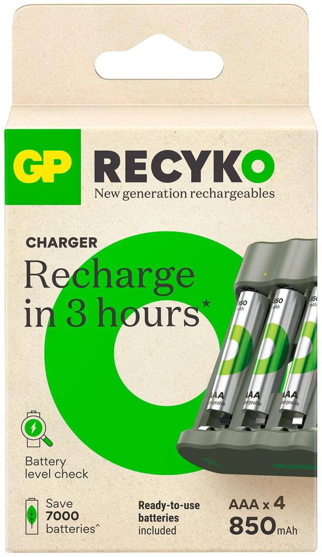 GP Recyko standard akkulaturi usb sis. 4kpl aaa 850mah nimh akkua