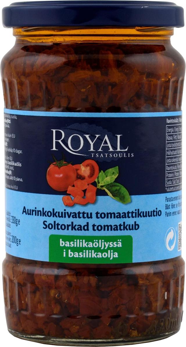 Royal 330/200g aurinkokuivattu tomaattikuutio basilikaöljyssä