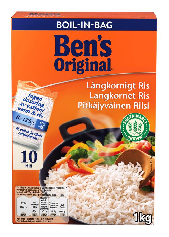 Ben's Original Pitkäjyväinen riisi keitinpusseissa 8x125g