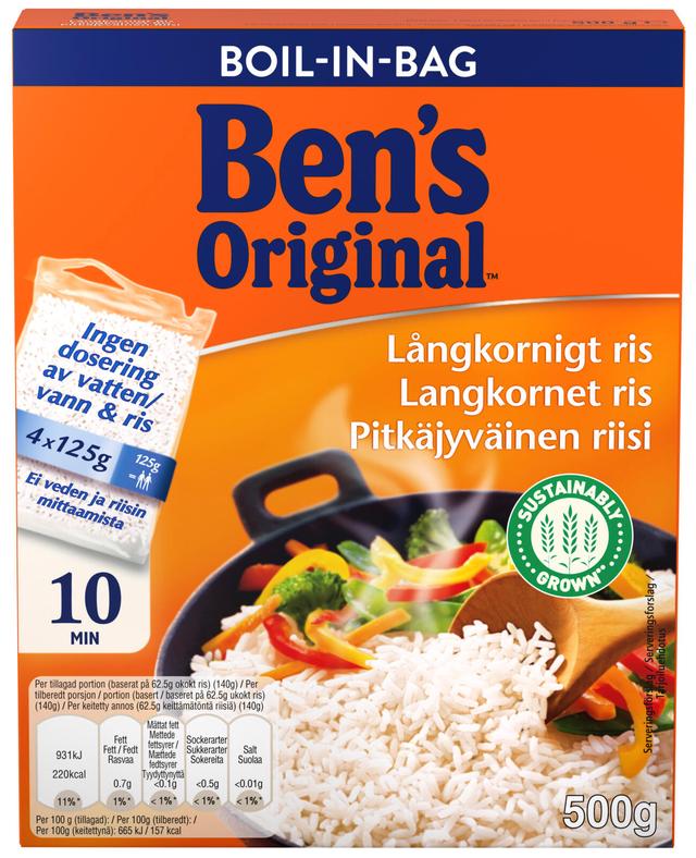 Ben's Original Pitkäjyväinen riisi keitinpusseissa 4x125g
