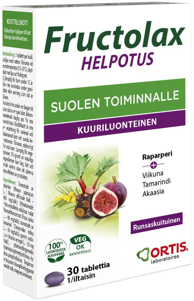 Fructolax Helpotus hedelmäkuitutabletti runsaskuituinen ravintolisä 23,7g/30kpl
