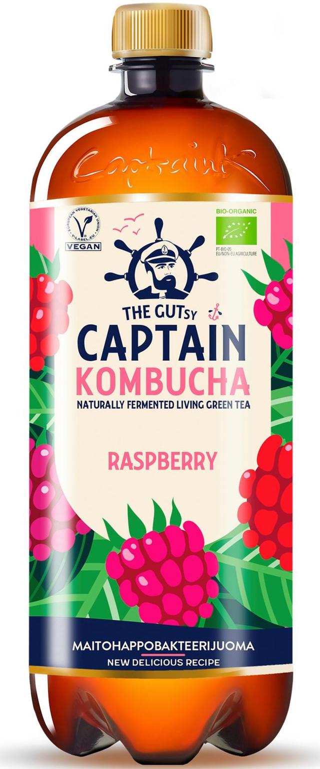 950ml The Gutsy Captain Kombucha California Raspberry, vadelmanmakuinen kombucha-juoma LUOMU