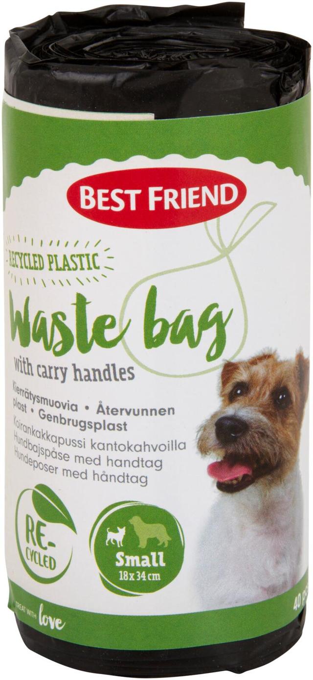 Best Friend Koiran kakkapussi S (18x34 cm) kantokahvoilla, kierrätysmuovia