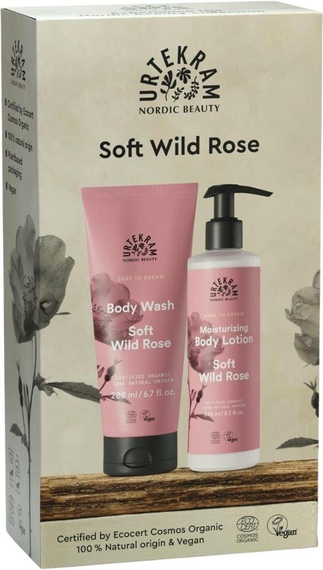 Urtekram Luomu Soft Wild Rose Lahjapakkaus vartalovoide 245ml + body wash 200ml