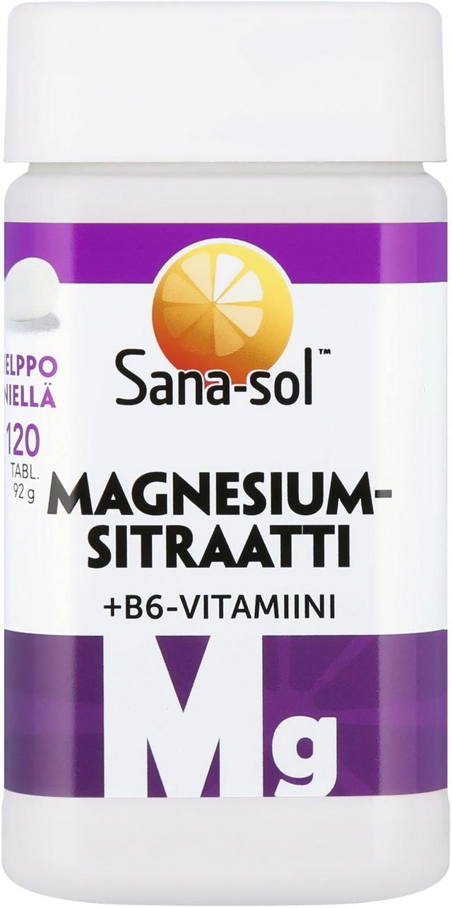 Sana-sol Magnesiumsitraatti + B6 vitamiinitabletti ravintolisä 120tabl