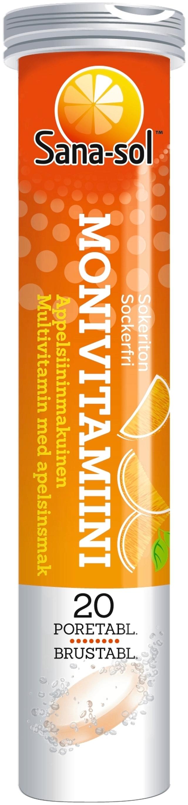 Sana-sol Monivitamiini sokeriton appelsiininmakuinen monivitamiiniporetabletti 20 poretablettia
