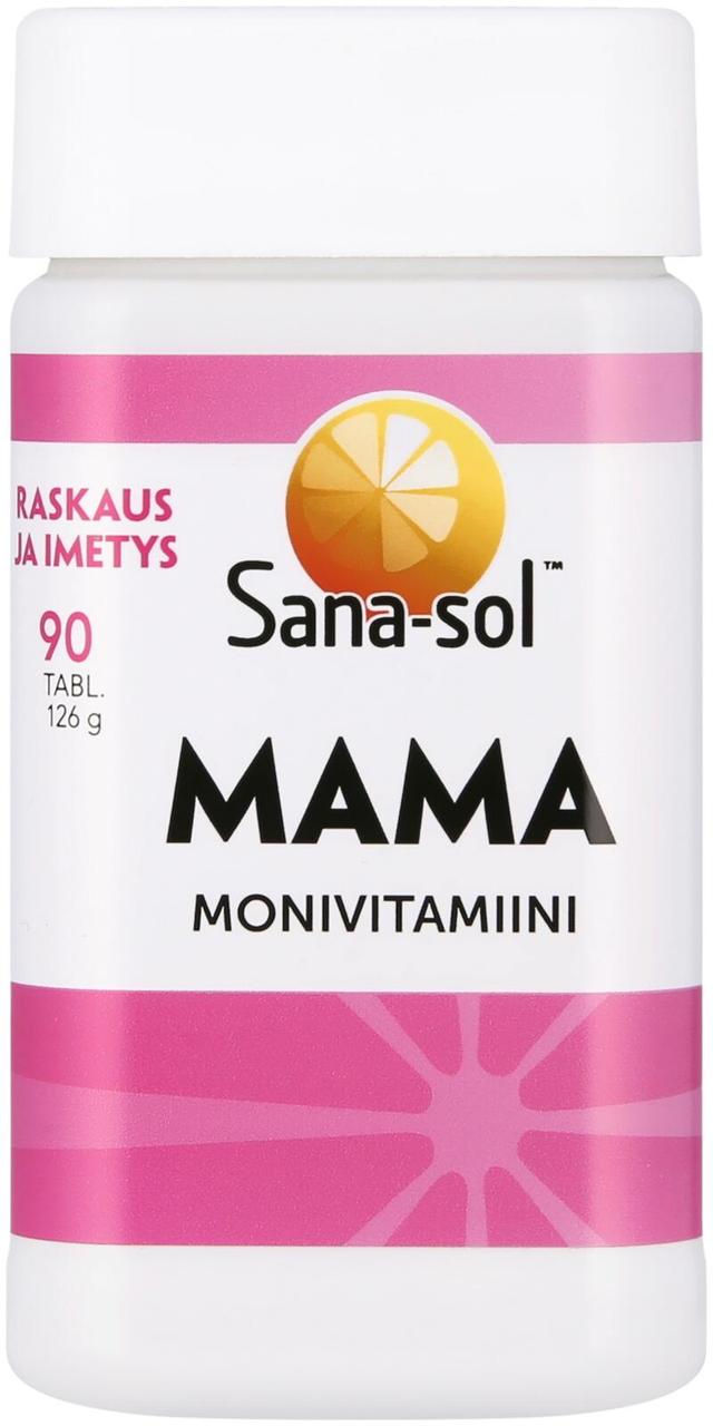 Sana-sol Mama monivitamiini-kivennäisainetabletti ravintolisä raskaana olevalle ja imettävälle naiselle 90tabl / 126g