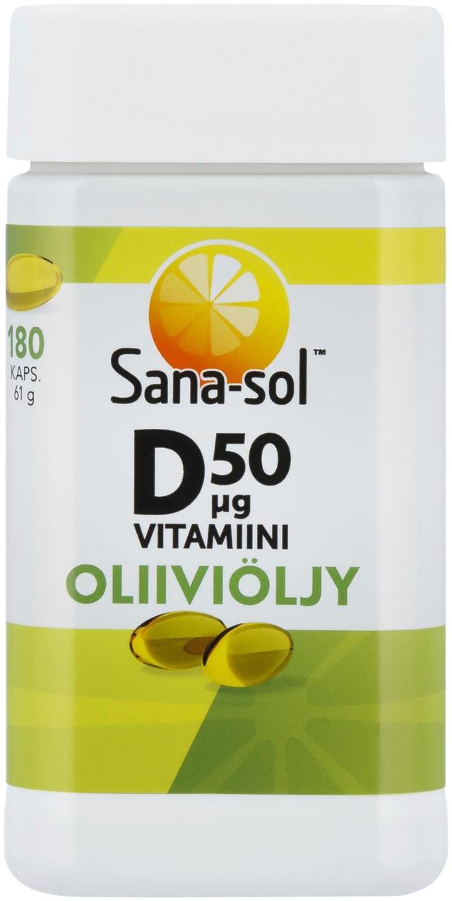 Sana-sol D-vitamiini 50µg Oliiviöljy kapseli 180kaps/61g