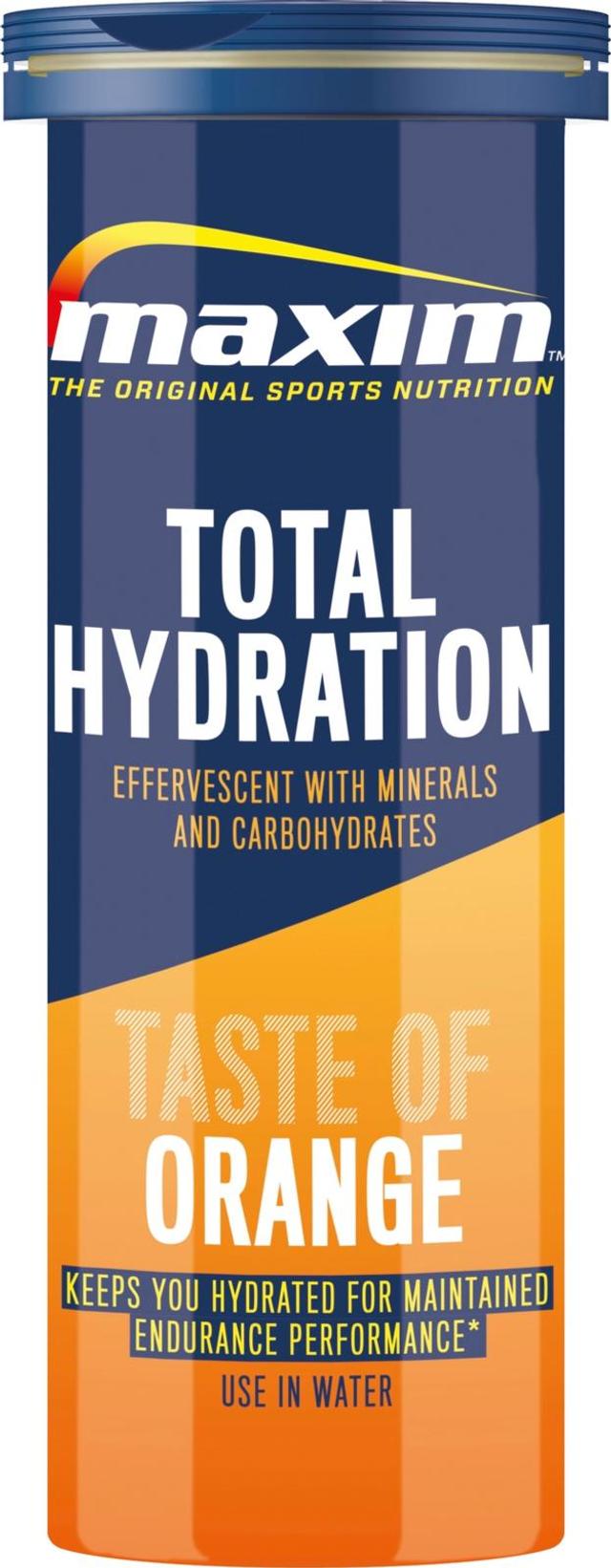 Maxim Total Hydration Orange taste appelsiininmakuinen hiilihydraatteja ja elektrolyyttejä sisältävä poretabletti 100g