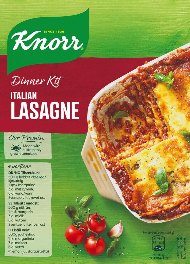 Knorr Lasagne Ateria-aines Ei lisättyä sokeria 262 g