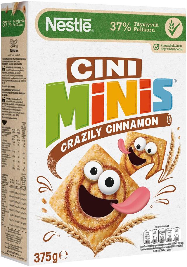 Nestlé CINI MINIS 375g kanelinmakuisia täysjyvävehnä-riisimuroja