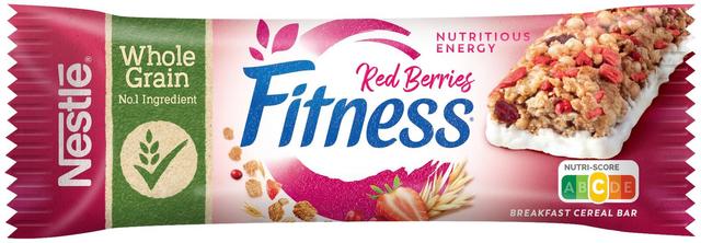 Nestlé Fitness 23.5g Red Berries viljapatukka punaisilla marjoilla ja maitopohjalla