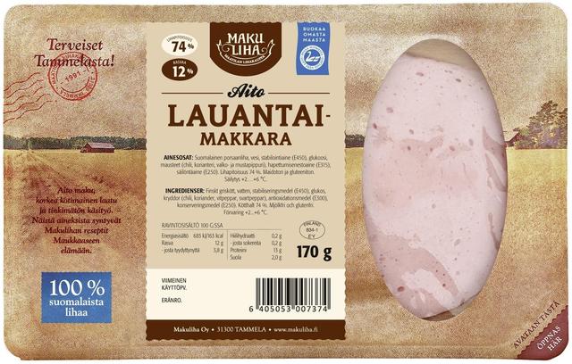 Makuliha Aito lauantaimakkara 170g siivu