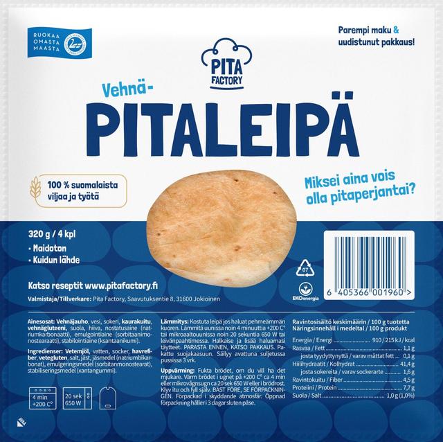 Pita Factory Pitaleipä 320 g - 4 kpl