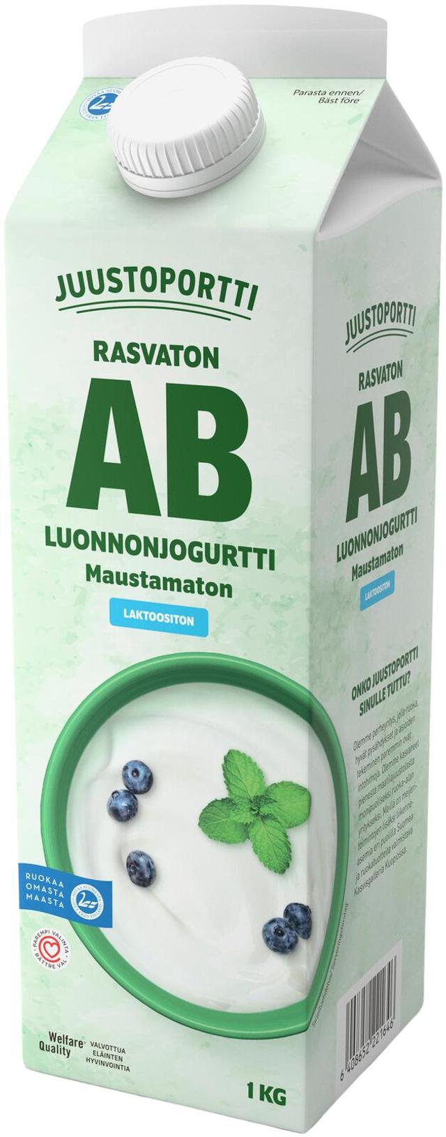 Juustoportti AB-luonnonjogurtti 1 kg rasvaton maustamaton laktoositon