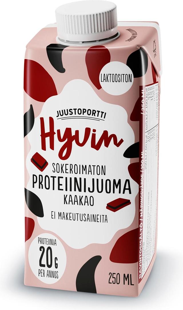 Juustoportti Hyvin sokeroimaton ja makeutusaineeton proteiinijuoma 250 ml kaakao UHT laktoositon