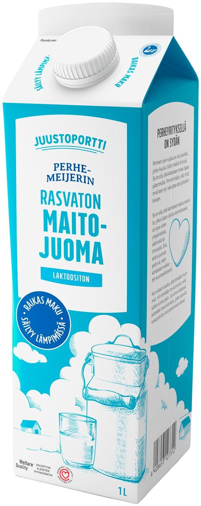 Juustoportti Perhemeijerin rasvaton maitojuoma 1 l laktoositon UHT