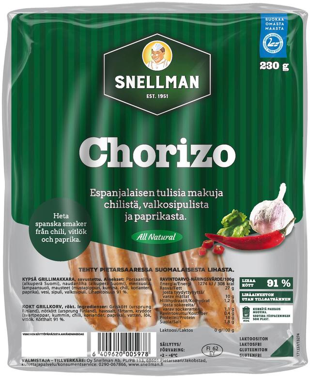Snellman All Natural Chorizo grillimakkara 230g