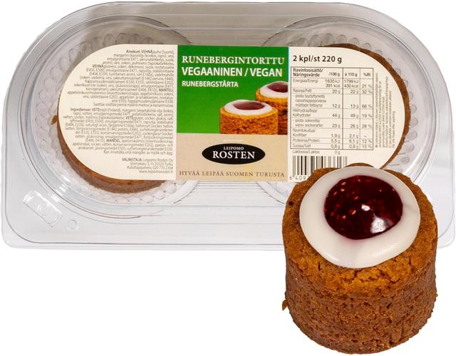 Rosten Vegaaninen Runebergintorttu 2 kpl 220g leivos pakastettu sulatettu