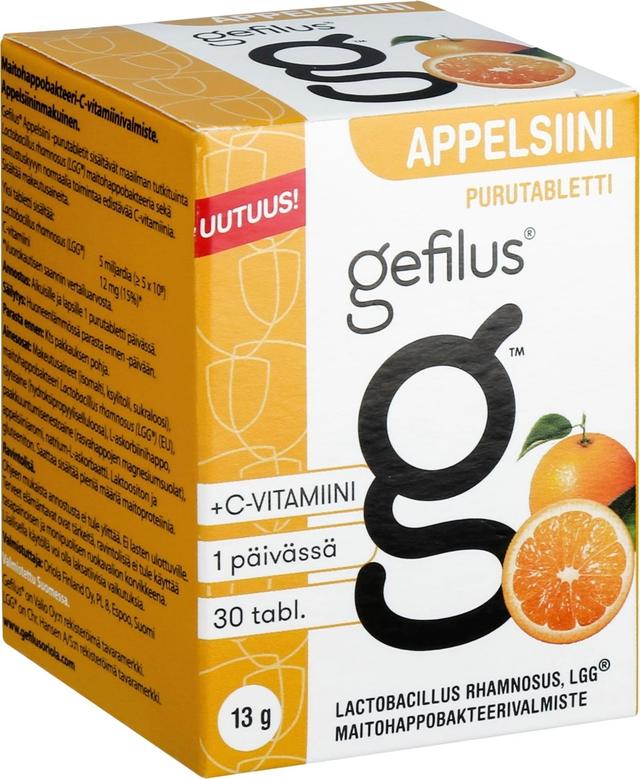 Gefilus Maitohappobakteeri-C-vitamiinivalmiste. Appelsiininmakuinen.