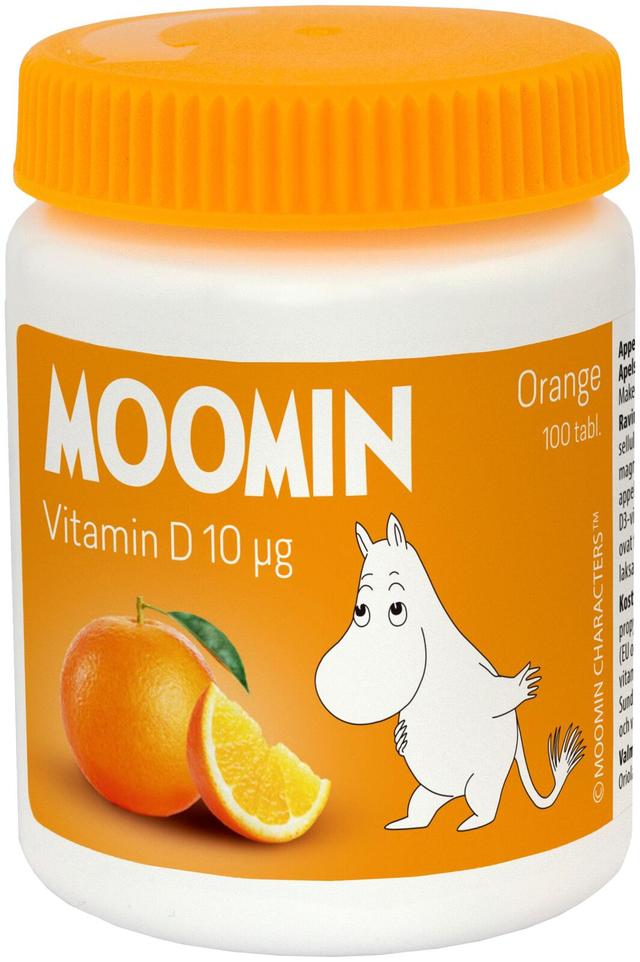 Moomin D-vitamiini 10µg Appelsiini imeskelytabletti 100tabl 23g ravintolisä