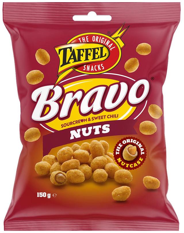 Taffel Bravo Nuts sourcream & sweet chili kuorrutettu maapähkinä 150g