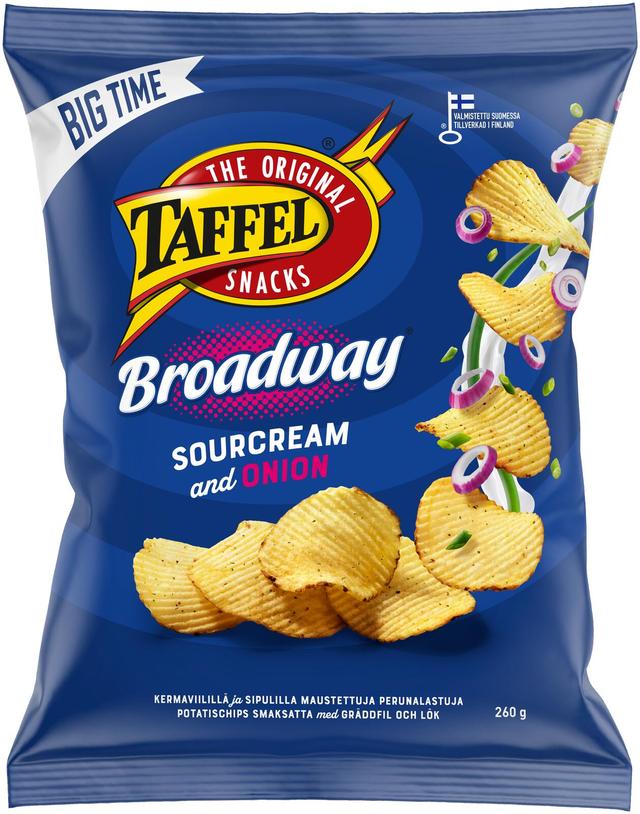 Taffel Broadway sourcream & onion maustettu sipsi 260g