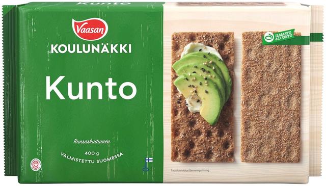 VAASAN KOULUNÄKKI Kunto 400g leseripoteltu täysjyväruisnäkkileipä