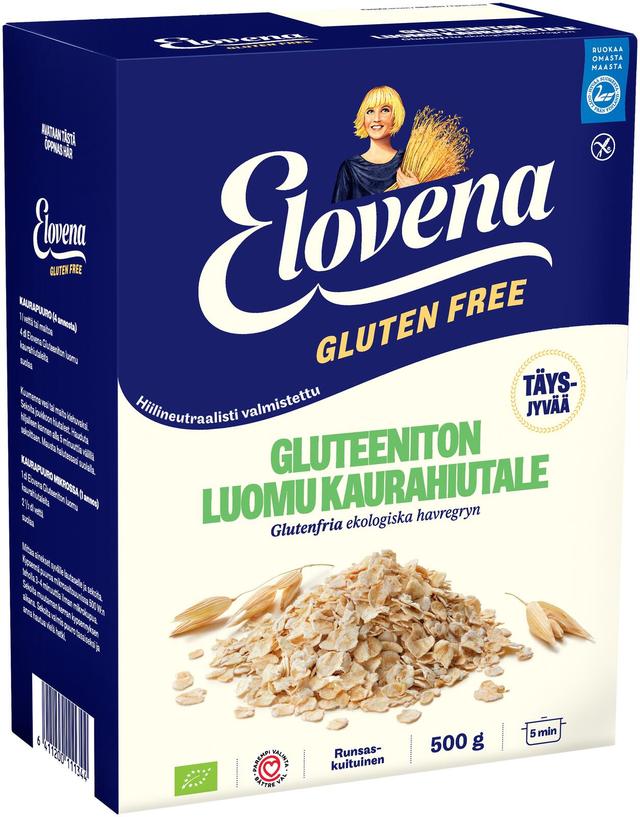 Elovena 500g gluteeniton luomu täysjyväkaurahiutale