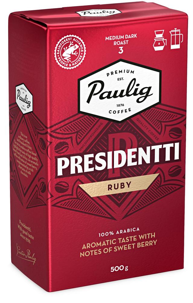 Paulig Presidentti Ruby kahvi suodatinjauhatus 500g