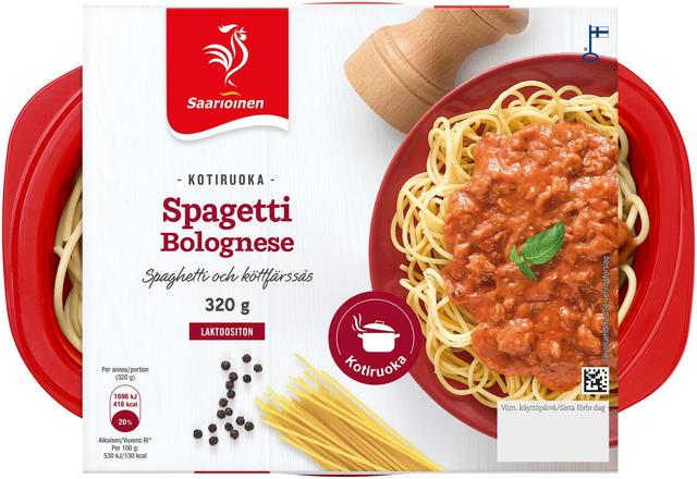 Saarioinen Spagetti Bolognese; spagettia ja jauhelihakastiketta 320g