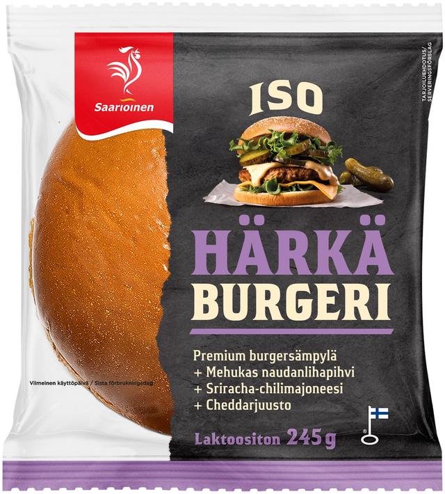 Saarioinen ISO Härkä Burgeri; iso häränpihvihampurilainen 245g