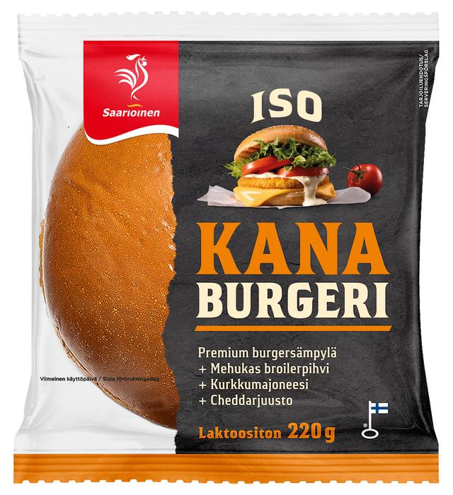 Saarioinen ISO Kana Burgeri; iso kanahampurilainen 220g