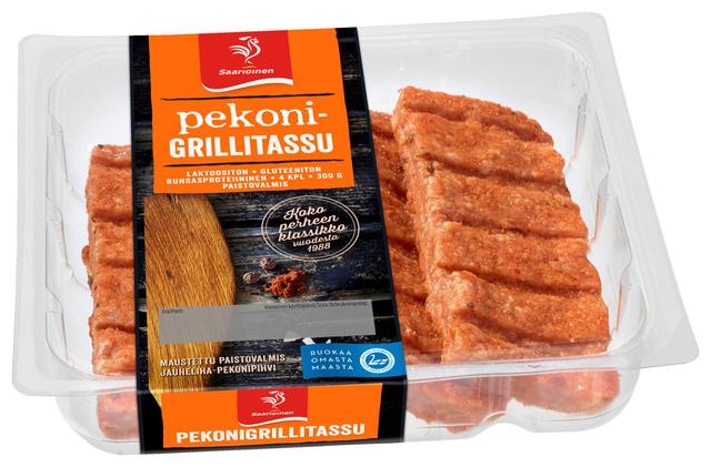 Saarioinen Pekonigrillitassu kypsentämätön jauhelihapihvi 4kpl 300g