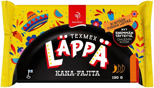 Saarioinen Texmex Läppä kana-fajita, fajitamaustettu kanatäytteinen välipalapizza 130g